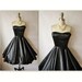 50's Cocktail Dress // Vintage 1950's Strapless Black Liquid Satin Full Cocktail Party Dress XS