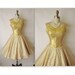 50's Cocktail Dress // Vintage 1950's Gold Lurex Lace Full Cocktail Party Circle Dress S