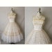 50's Wedding Dress // Vintage 1950's Strapless White Gold Tulle Wedding Dress Gown XS