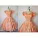 50's Flocked Dress // Vintage 1950's Flocked Taffeta Ombre Prom Wedding Party Dress M