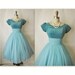 50's Chiffon Dress // Vintage 1950's Robin's Egg Blue Chiffon Velvet Prom Wedding Party Dress S