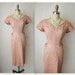 50's Wiggle Dress // Vintage 1950's Pink Lace Cocktail Party Sequin Wiggle Dress S M