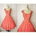 50's Beaded Chiffon Dress // Vintage 1950's Couture Beaded Salmon Chiffon Full Cocktail Party Dress S M
