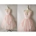 50's Prom Dress // Vintage 1950's Embroidered Pink Tulle Halter Wedding Party Prom Dress Tea Gown XS