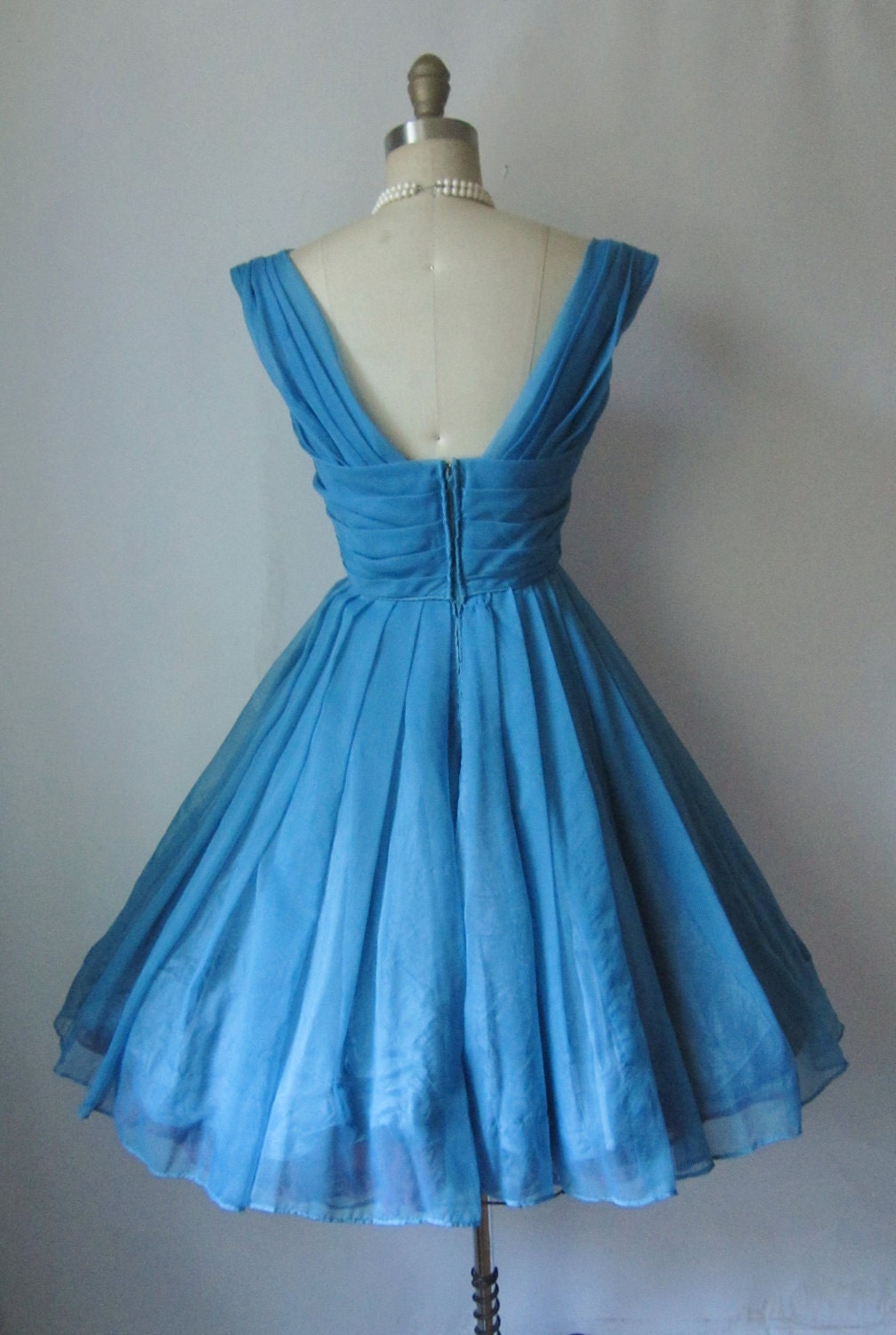 50's Prom Dress // Vintage 1950's Blue Chiffon Prom