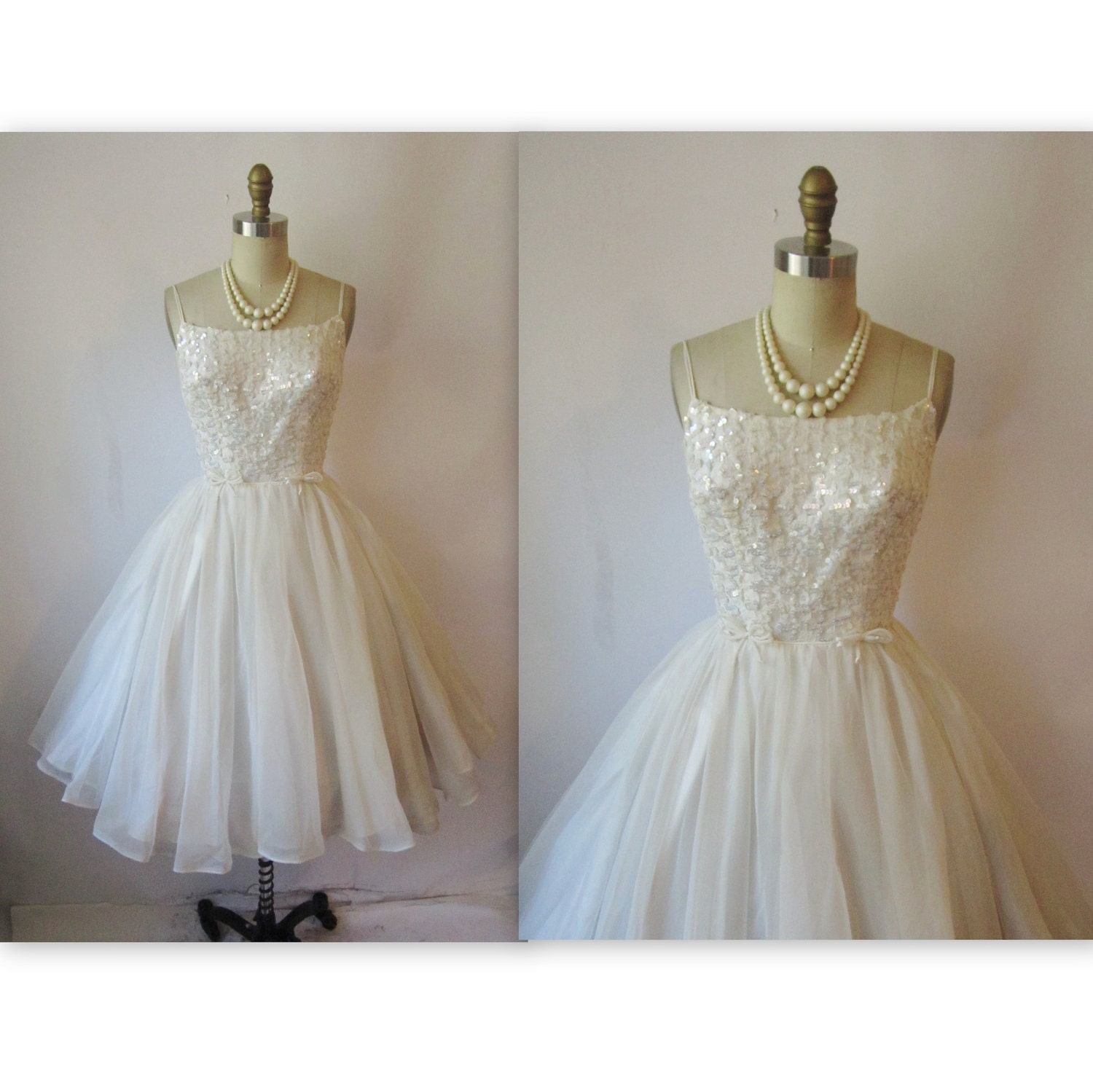 50's Chiffon Wedding Dress // Vintage 1950's by TheVintageStudio