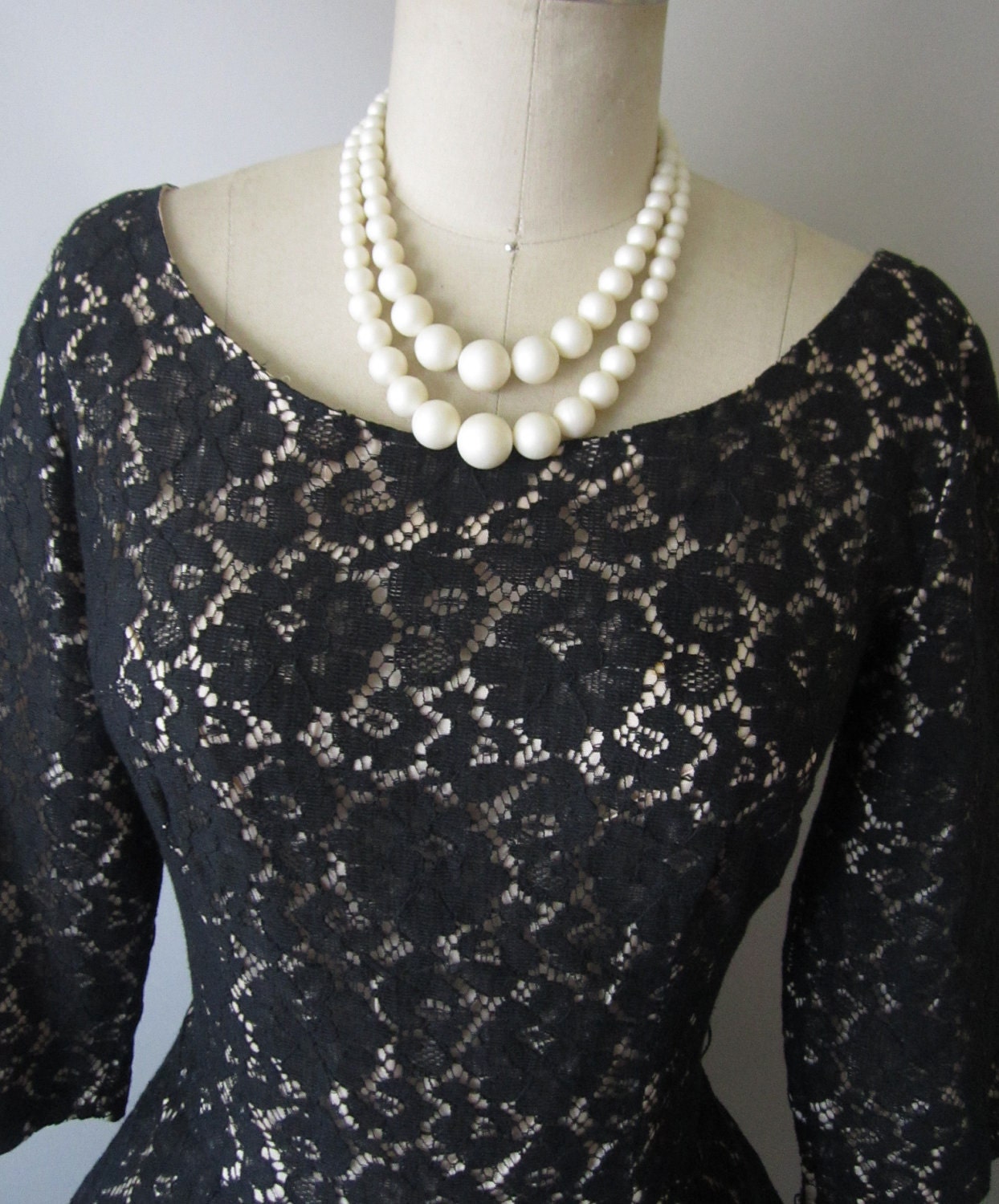 50's Lace Dress // Vintage 1950's Black Lace Illusion