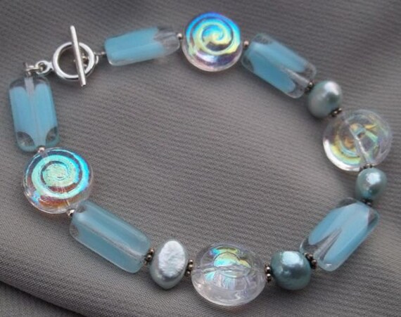 Items similar to Cloud Candy -- Czech Glass and Pearl Bracelet on Etsy