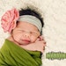 Soft Rose Flower on Mint Green Nylon Baby Headband - Perfect for Baby Headband Photo Prop Newborn Headband