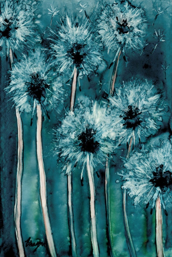 Watercolor Painting Dandelion Wishes Floral by BrazenDesignStudio