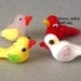 4 bird beads, lampwork glass, yellow, white, pale pink
