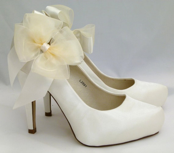 Ivory Bow ShOe CliPs Satin & Organza Wedding Custom Bridal