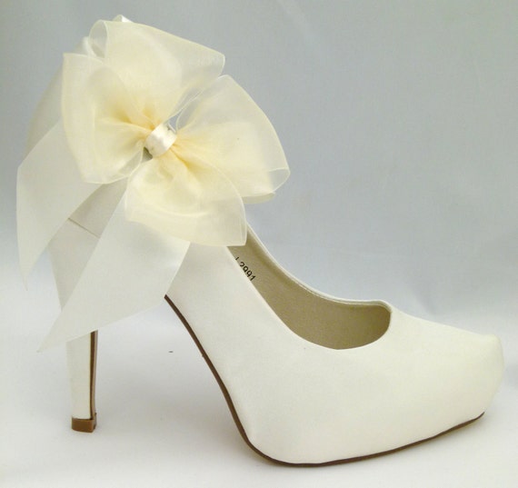 Ivory Bow ShOe CliPs Satin & Organza Wedding Custom Bridal