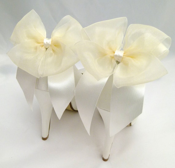Ivory Bow ShOe CliPs Satin & Organza Wedding Custom Bridal