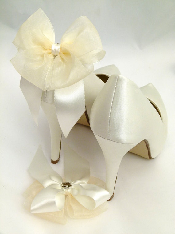 Ivory Bow ShOe CliPs Satin & Organza Wedding Custom Bridal