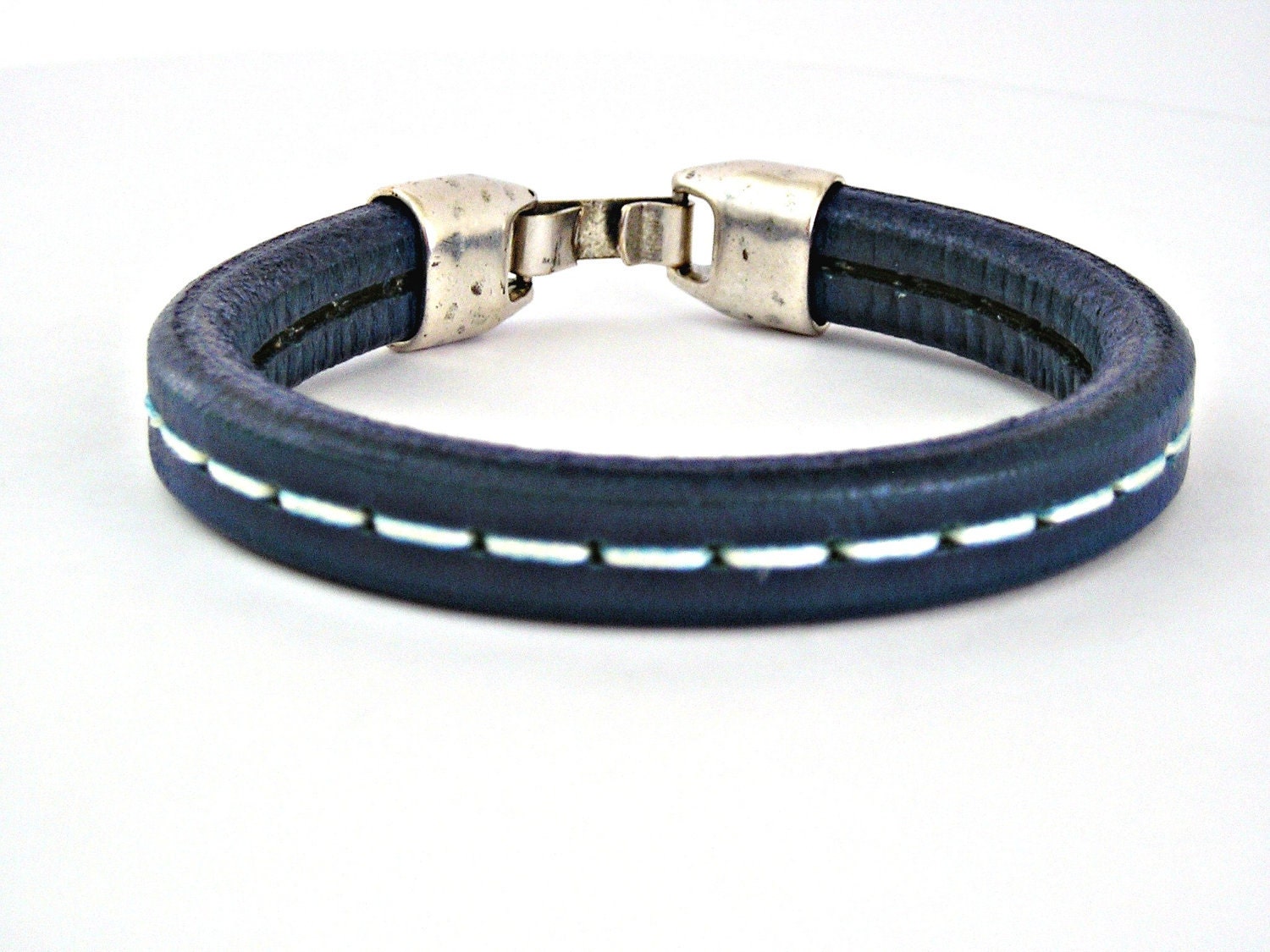 Thick blue spanish leather bracelet long by TyssHandmadeJewelry