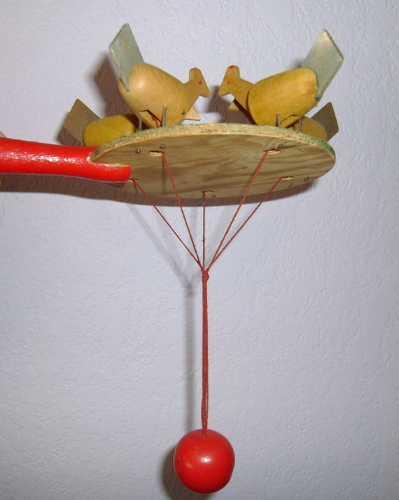 Vintage Swedish Wooden Moving Pecking Chicken Toy