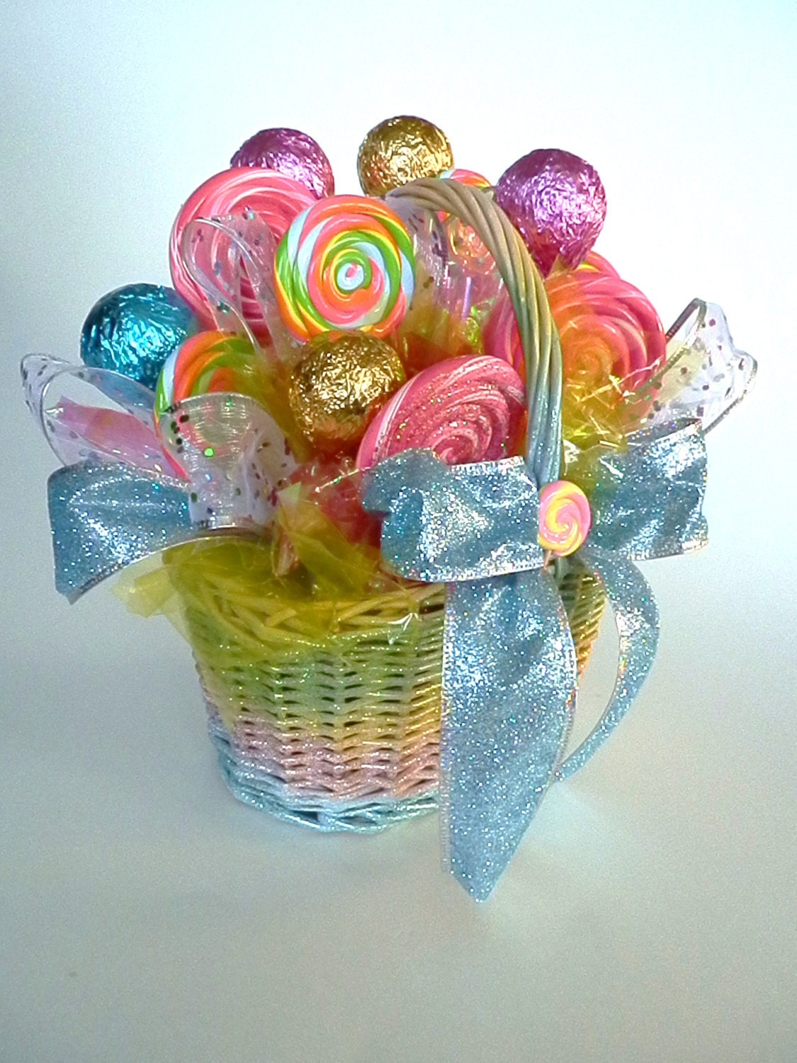 Fake Candy Arrangement Basket Centerpiece with Handmade Clay