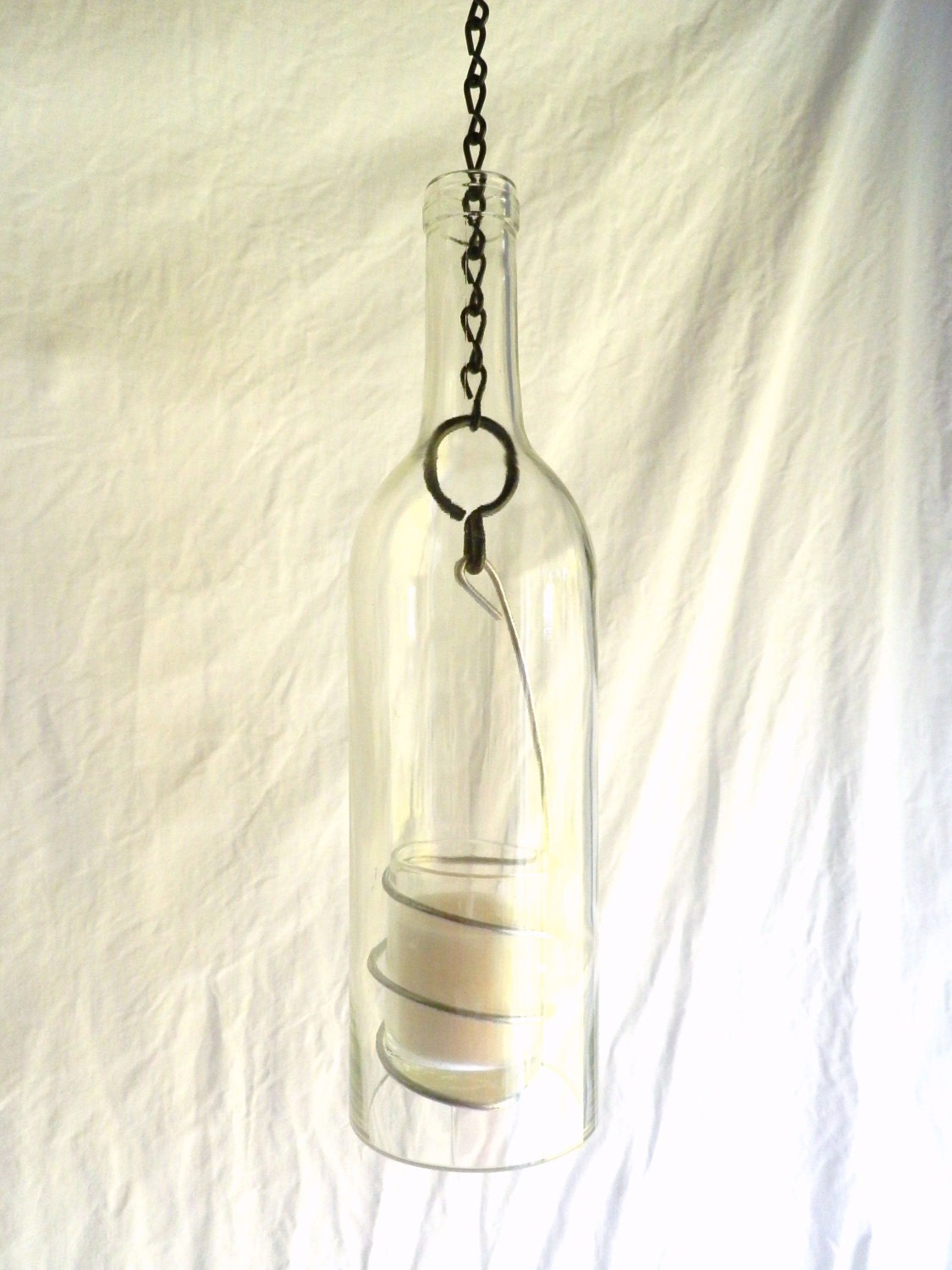 Clear Glass Wine Bottle Candle Holder Hanging Hurricane