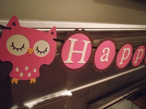 Items similar to Owl Happy Birthday Banner - girl birthday ...