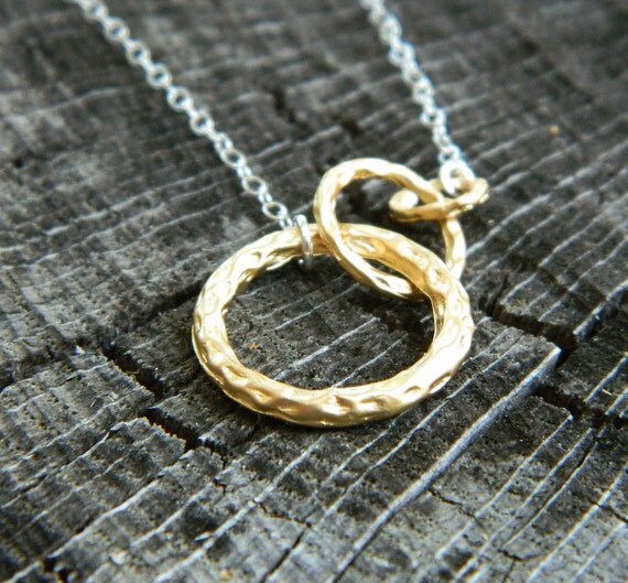 Items similar to Gold Hammered Circle Necklace Sterling Silver ...