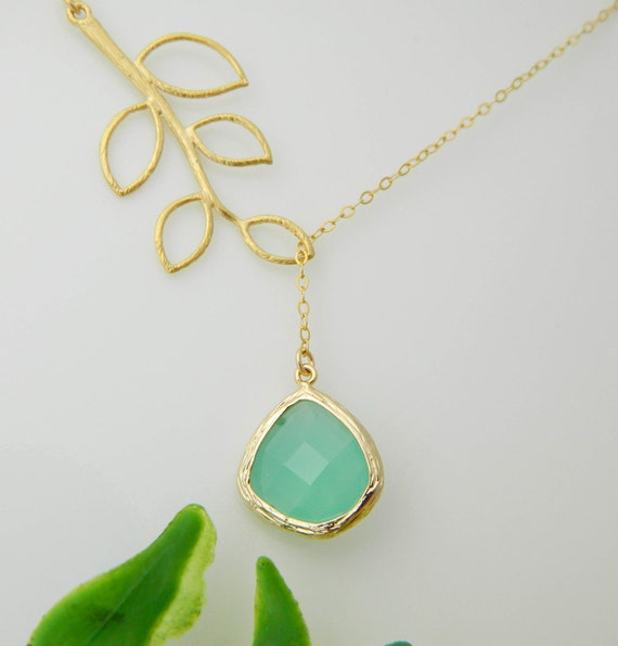 Lariat Mint Necklace GOLD Turquoise Necklace Bridesmaid Gift