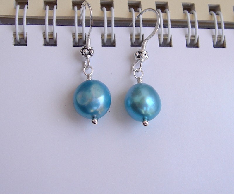 Blue Pearl Earrings Sterling Silver Wedding Bridal Jewelry