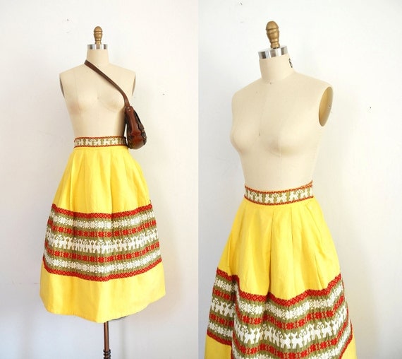 60s Skirt / 1960s Kitty Cat Ethnic Skirt by wildfellhallvintage