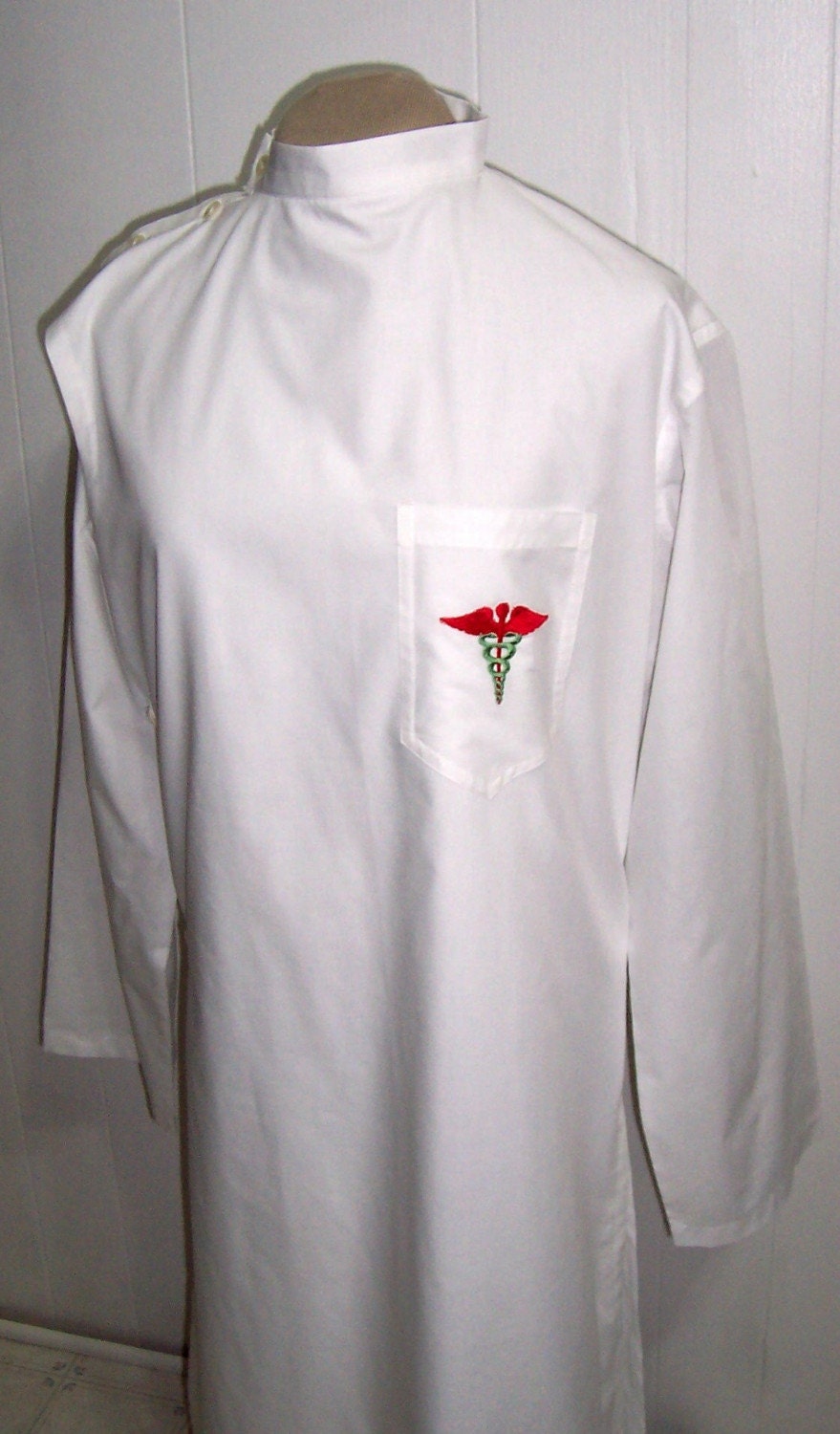 Dr. Horrible lab coat with Embroidered Caduceus Staff