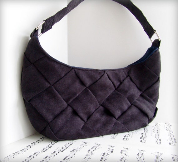 Small woven black shoulder bag. Faux suede handbag. by toriska