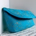 Clearance. Teal linen foldover clutch purse pouch with zipper. Spring fashion