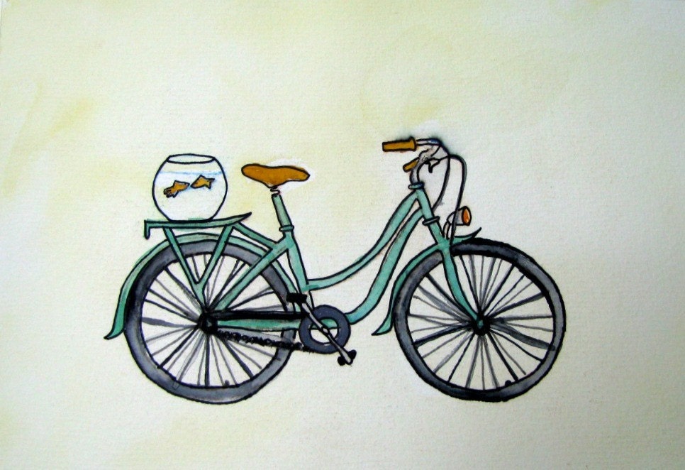 Green Bicycle Watercolor Original Painting