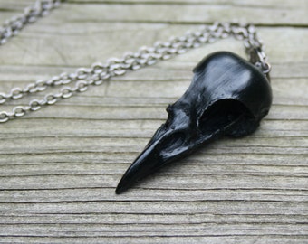 bird skull necklace - mini magpie - onyx black on gunmetal