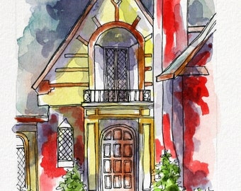 Tudor Slate Roofed Home Decorative Red Brick by ruthsartwork