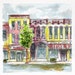 Indiana Abstract Streetscape Architectural Art Watercolor Pen and Ink 8" x 8" Original Wall Art Purple Yellow