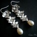Bridal Earrings Silver Statement Earrings With Cascading Three Flowers And Cream Teardrop Pearls ON VACATION Oct 28 till Nov 5