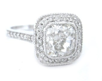 Cushion cut diamond engagement ring bezel set 2.55ctw