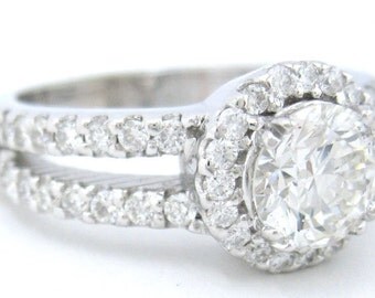 Round cut diamond engagement ring art deco 1.45ctw