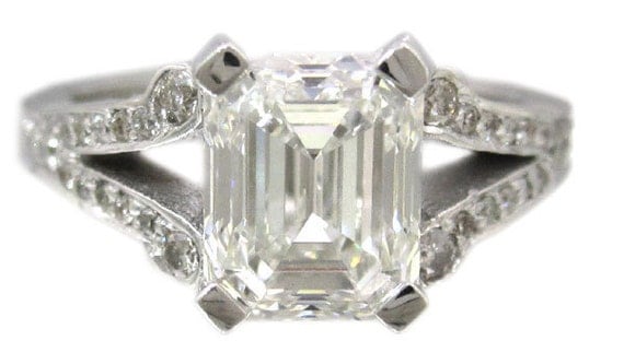 18k white gold emerald cut diamond engagement ring art deco prong set ...