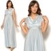 70s Maxi Dress Pastel Blue Pleated Grecian Goddess Gown / Empire Waist Cowl Neck / Hippie Boho Glam / Size XS Extra Small 0 2 4