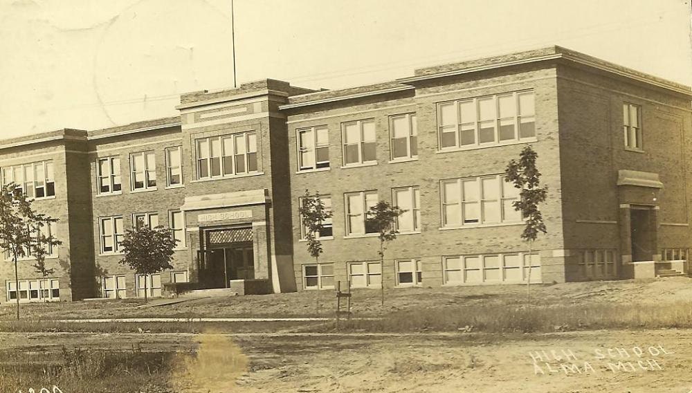 High School ALMA Michigan RPPC Breckenridge cancel 1914 on