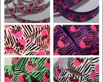 10 yards 7/8 inch 22mm Minnie Zebra Print Grosgrain Ribbon