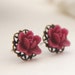 Vintage Petite Lotus Post Earrings. Maroon Red. Garden (VER-17)