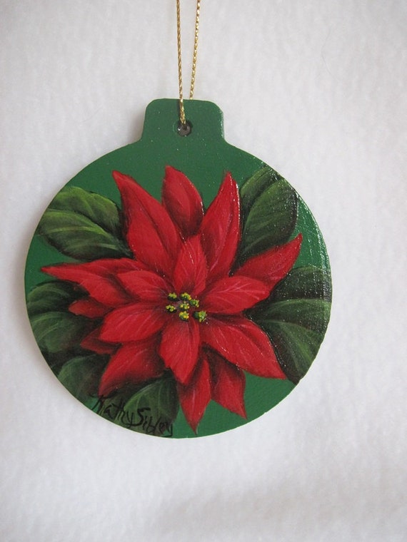 Poinsettia Painted Ornament Original Artwork 3 x 3.5 inches