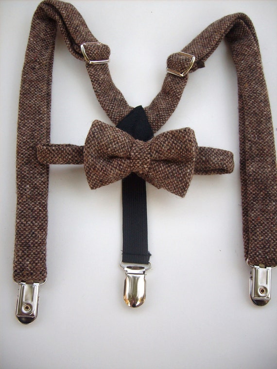 bow tie and suspenders for toddler boy brown wool by golubchick