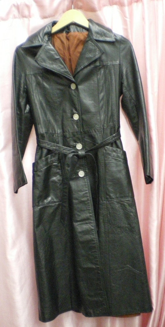 Vintage GREEN LEATHER Trench COAT Style Jacket Size Small
