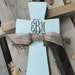 Monogram Wooden Distressed Cross with Natural and Chocolate Brown Burlap Ribbon