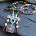Ancient Horse Warrior Pewter Pendant, Bone, Howlite and Glass Bead Boho Bohemian Tribal Necklace