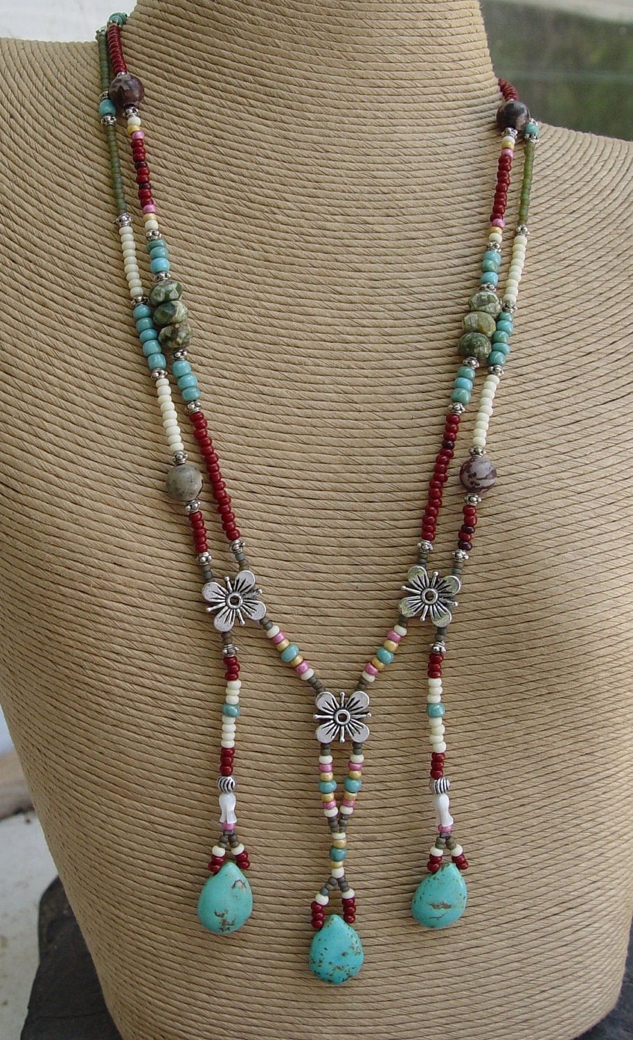 Apache Tears Turquoise Teardrops Glass And Silver Beaded