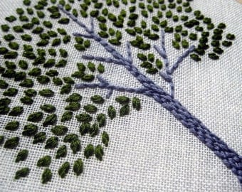 Tree hand embroidered hoop art wall decoration in spring green by mlmxoxo